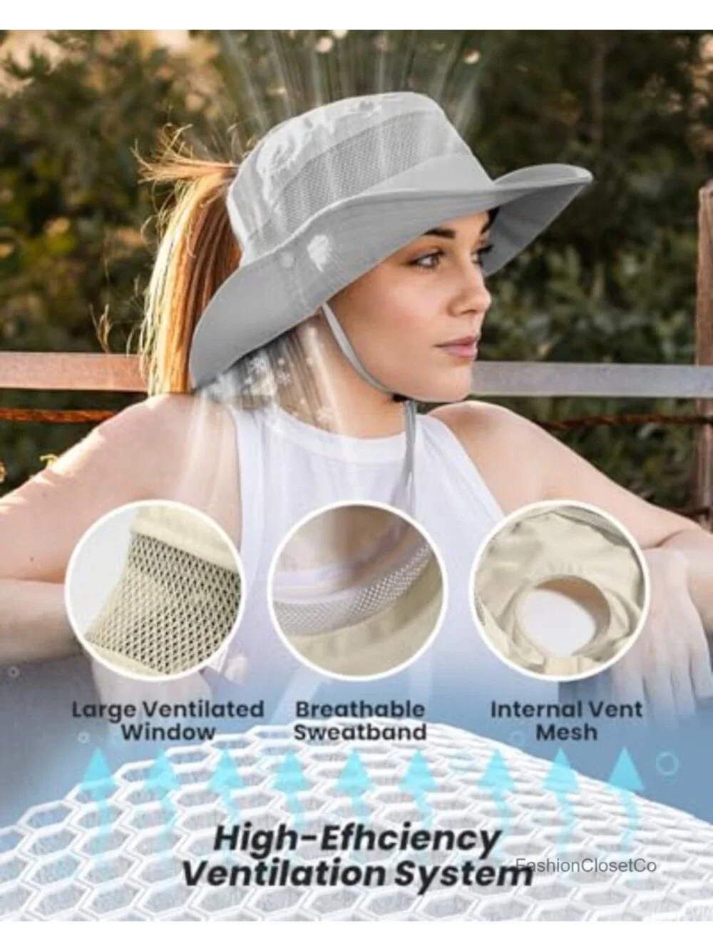 UPF 50+ High Ponytail Bucket Hat, Waterproof, Breathable, Adjustable Sun Hat